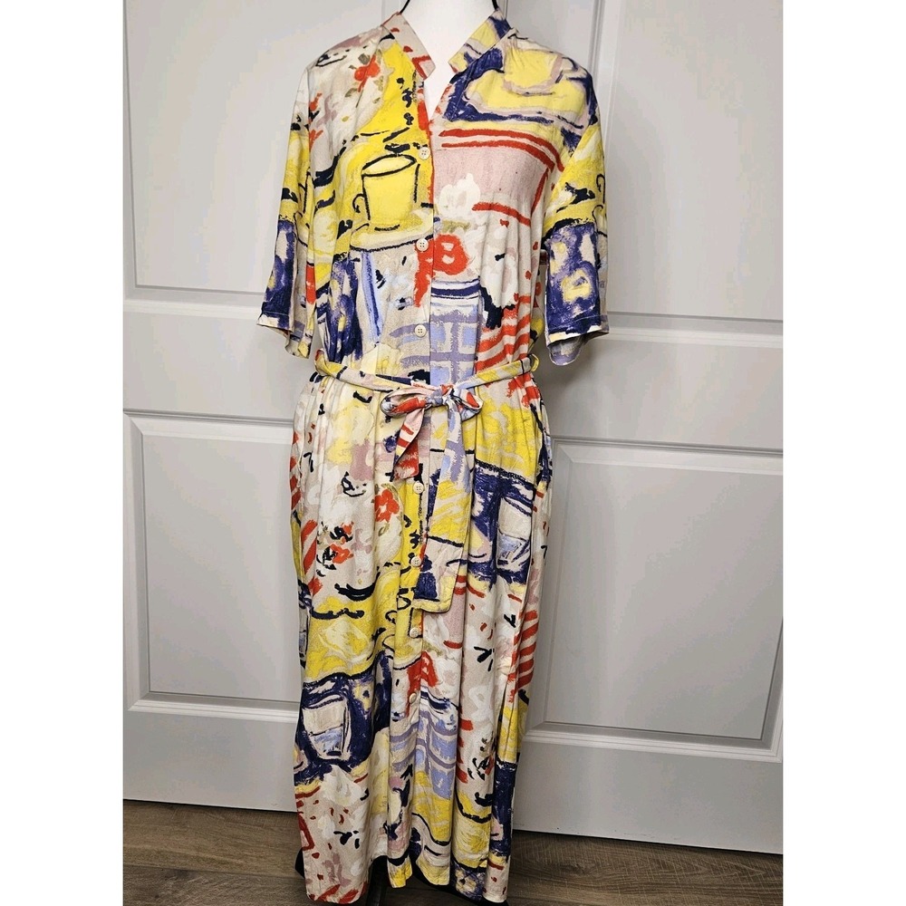 Jams World Button Up Shirtdress Belted Bostro Pattern Size Medium Maxi Hawaii‎